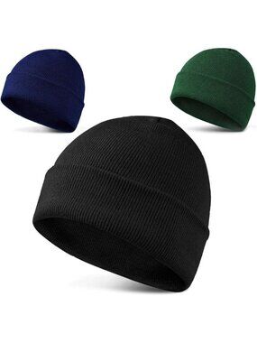 Men's 3-pack Black Navy Green Spring Summer Autumn Winter Slouchy Beanies Hats
